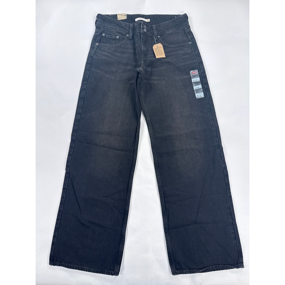 Levis Superlow Loose Jeans Womens 29x32 Washed Black Wide Leg Cotton Y2K